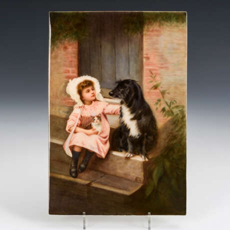 Porzellangemälde: Mädchen mit Hund und Katze - Foto 2