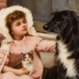 Porzellangemälde: Mädchen mit Hund und Katze - photo 3