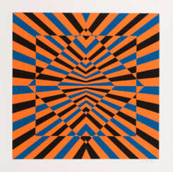 Op-Art-Relief in Orange, Blau und Schwarz