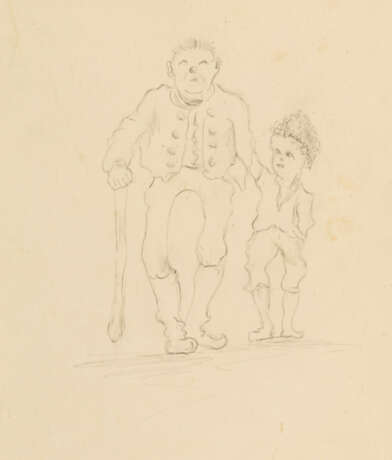 Unsigniert: 2 Zeichnungen - Großvater mit Enkel beim Spaziergang und Paar im Gespräch - фото 3