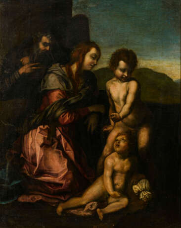Italienische Schule 17. Jahrhundert: Heilige Familie mit dem Johannesknaben - Foto 1