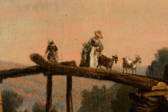 Landschaftsmaler um 1780: Holzbrücke über einem Flüsschen - Foto 2