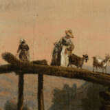 Landschaftsmaler um 1780: Holzbrücke über einem Flüsschen - photo 2