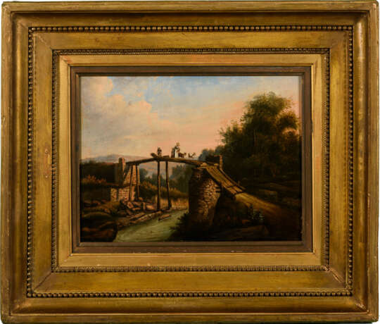 Landschaftsmaler um 1780: Holzbrücke über einem Flüsschen - photo 4