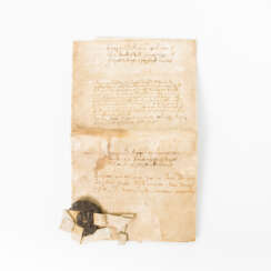 2-piece hist. Deed with wax seal, early modern times - content is unclear
