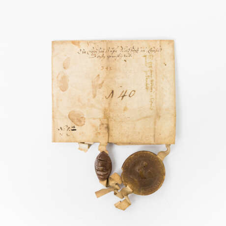Mittelalterliche Urkunde, 14. Jahrhundert - wohl Lehensbrief/Erbangelegenheit, ausgestellt von Boppe, dem Grafen von Herming (?) im Jahr 1341, - photo 1