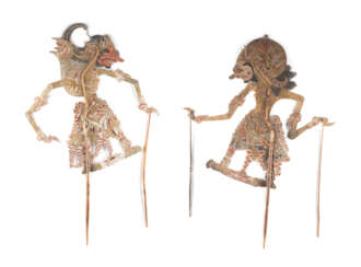 ZWEI GROßE WAYANG-KULIT-SCHATTENSPIELFIGUREN