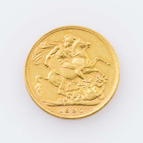Australien/Gold - 1 Sovereign 1897/M, Victoria, ss., minimale Einkerbungen avers, - фото 2