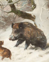 JAGDHUND STELLT EIN WILDSCHWEIN