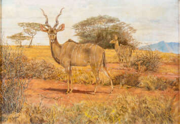 AFRICAN LANDSCAPE WITH ANTELOPES