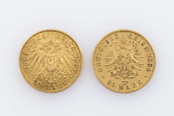 Kaiserreich / GOLD - 20 Mark 1884/A + 20 Mark 1897/A, - фото 2
