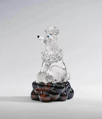 Edelstein-Objekt "Pudel" aus Bergkristall und Mahagoni-Obsidian - Foto 1