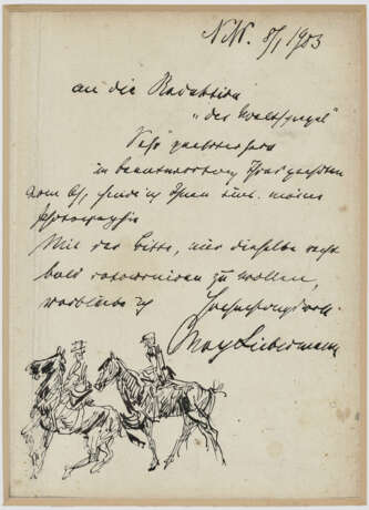 Max Liebermann . Eigenhändiger Brief mit Unterschrift - photo 1