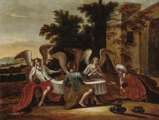 Niederlande, 17. Jahrhundert. Abraham bewirtet die drei Engel - Foto 1