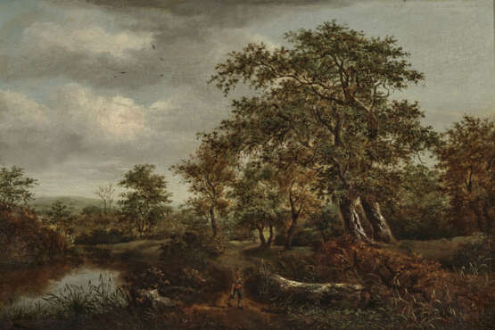 Niederlande (?), 17./18. Jahrhundert. Baumlandschaft mit Figurenstaffage - Foto 1