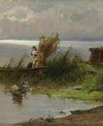 Karl Raupp. Bäuerin mit Kahn am Ufer des Chiemsees 