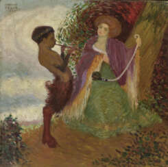 Junge Frau und Flöte spielender Faun 