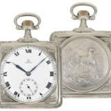 Taschenuhr: sehr seltene quadratische Jugendstil-Taschenuhr von Omega, Silber, ca.1900 - Foto 1
