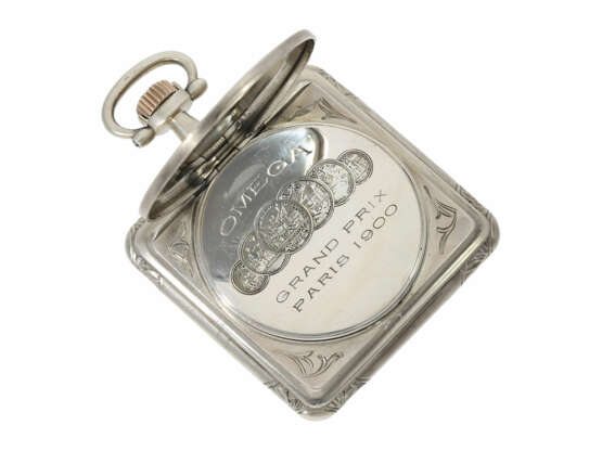 Taschenuhr: sehr seltene quadratische Jugendstil-Taschenuhr von Omega, Silber, ca.1900 - photo 3