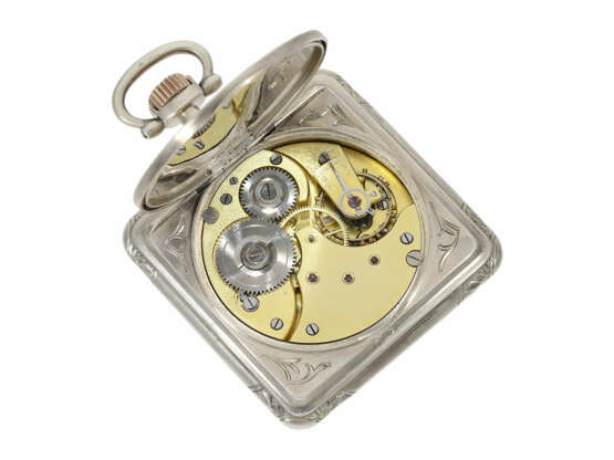 Taschenuhr: sehr seltene quadratische Jugendstil-Taschenuhr von Omega, Silber, ca.1900 - Foto 4