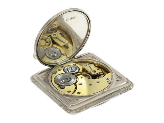 Taschenuhr: sehr seltene quadratische Jugendstil-Taschenuhr von Omega, Silber, ca.1900 - фото 5