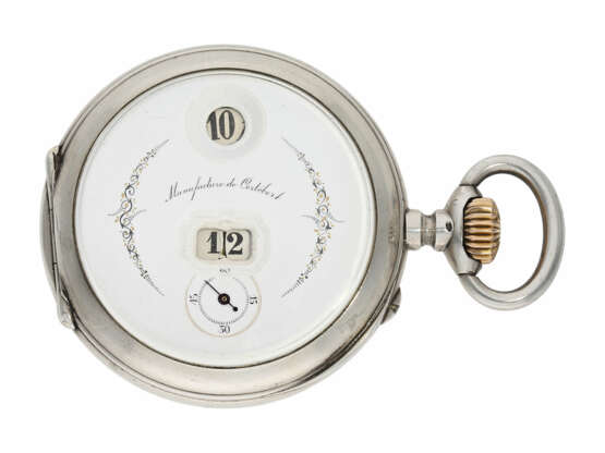 Taschenuhr: seltene digitale Taschenuhr mit springender Stunde und springender Minute, System Pallweber, Cortebert No.7200, ca.1900 - фото 1