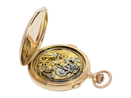 Taschenuhr: besonders große und schwere Schweizer Goldsavonnette mit Minutenrepetition und Chronograph, No.70660, Schweiz ca. 1900 - Foto 4