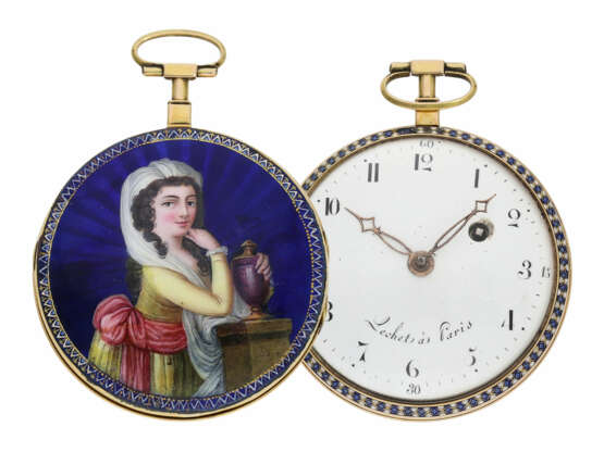 Taschenuhr: große Gold/Emaille-Taschenuhr, signiert Lechet a Paris, ca.1795 - Foto 1