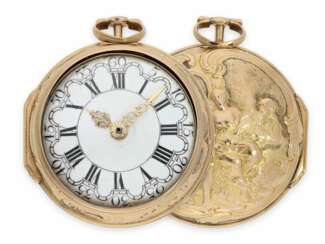 Taschenuhr: frühe, 3 -fach-Gehäuse Repoussé-Spindeluhr in Gold, signiert Rose London, ca. 1770