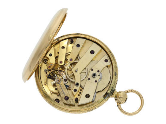 Taschenuhr: interessante, frühe Goldsavonnette für den osmanischen Markt, Wippen-Chronometer No.51056, Auguste Courvoisier La Chaux-De-Fonds, ca.1850 - фото 5