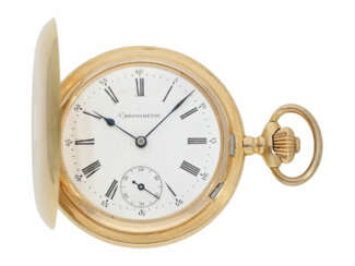 Taschenuhr: schweres und hochwertiges Schweizer Wippen-Chronometer in 18K Gold, ca. 1890