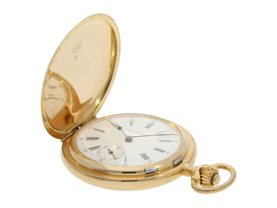 Taschenuhr: schweres und hochwertiges Schweizer Wippen-Chronometer in 18K Gold, ca. 1890 - photo 8