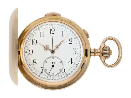 Taschenuhr: außergewöhnlich große und schwere Goldsavonnette mit Minutenrepetition und Chronograph, Le Phare No.5554, ca.1890 - photo 1