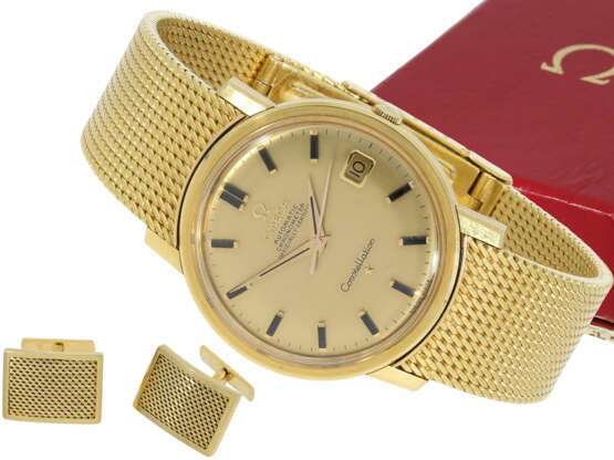Armbanduhr: extrem seltenes Herren-Set, bestehend aus einer nahezu neuwertigen vintage Omega Constellation "Chronometer Ref. 168.010/11" und dazugehörige Manschettenknöpfe, ca.1966 - photo 1