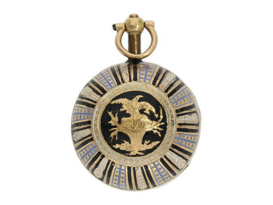 Anhängeuhr/Formuhr: prächtige, kugelförmige Gold/Emaille-Anhängeuhr, sog. "Boule de Geneve", Patry & Chaudoir à Genève No. 627, circa 1800 - Foto 1