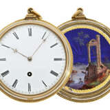 Taschenuhr: hochfeine, besonders große Gold/Emaille-Taschenuhr mit besonderer Werksqualität, vermutlich Genf um 1830 - фото 1