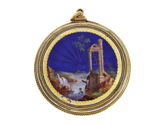 Taschenuhr: hochfeine, besonders große Gold/Emaille-Taschenuhr mit besonderer Werksqualität, vermutlich Genf um 1830 - photo 2
