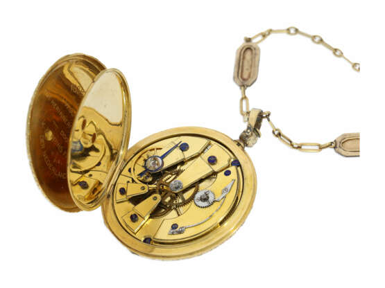 Taschenuhr/Halsuhr: einzigartige, große Gold/Emaille-Halsuhr mit Diamantbesatz und dazugehöriger originaler Halskette, vermutlich um 1830/1885, vermutlich Präsentuhr von Prinz Frederik der Niederlande - фото 7