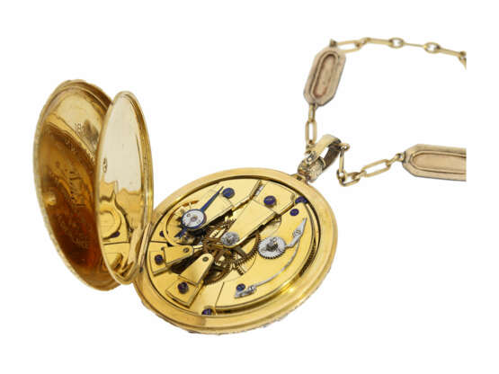 Taschenuhr/Halsuhr: einzigartige, große Gold/Emaille-Halsuhr mit Diamantbesatz und dazugehöriger originaler Halskette, vermutlich um 1830/1885, vermutlich Präsentuhr von Prinz Frederik der Niederlande - фото 8