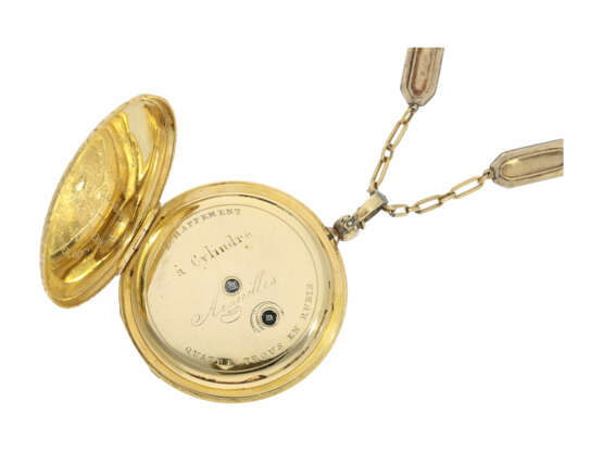 Taschenuhr/Halsuhr: einzigartige, große Gold/Emaille-Halsuhr mit Diamantbesatz und dazugehöriger originaler Halskette, vermutlich um 1830/1885, vermutlich Präsentuhr von Prinz Frederik der Niederlande - фото 9
