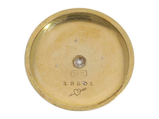 Anhängeuhr: hervorragend erhaltene und äußerst seltene Belle Epoque Gold/Emaille-Anhängeuhr mit Bügelaufzug und Diamantbesatz, vermutlich Paris um 1905 - Foto 4