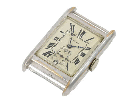 Armbanduhr: absolute Rarität, frühe "oversize" Herrenuhr mit 8-Tage-Werk, signiert European Watch & Clock Co. und CARTIER, ca.1930 - Foto 4