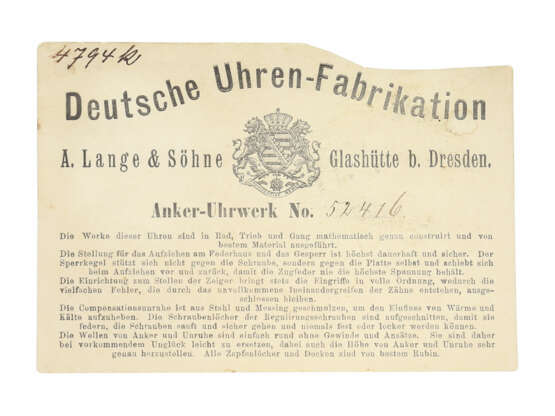 Taschenuhr: rotgoldene A. Lange & Söhne Goldsavonnette No.52416, Glashütte ca.1904, mit Originalbox, Originalpapieren und Stammbuchauszug - Foto 11
