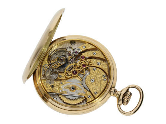 Taschenuhr: einzigartiges Patek Philippe Ankerchronometer, vermutlich ein "Piece Unique" mit skelettiertem und gravierten Prunkwerk, Stammbuchauszug und Original-Zertifikat, Genf 1916 - Foto 8