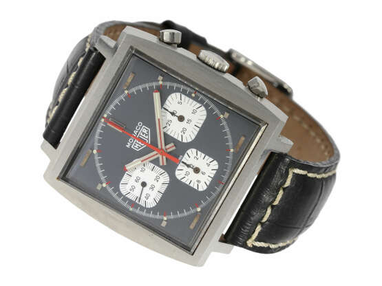 Armbanduhr: gesuchter vintage Heuer Monaco Chronograph, nahezu neuwertig, rückseitig noch verklebt, Ref.73633 Valjoux 7736, ca.1972 - Foto 1