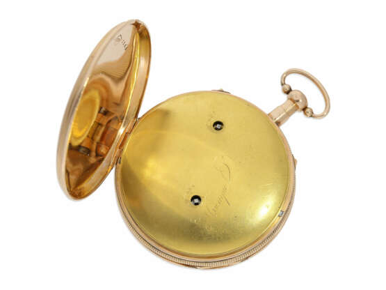 Taschenuhr: sehr gut erhaltene, rotgoldene Taschenuhr mit Repetition und Musikwerk, vermutlich Genf um 1820, signiert IPN No.1166 - фото 3