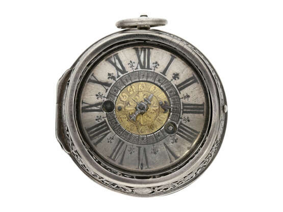 Taschenuhr: museale Doppelgehäuse-Oignon mit Alarm, bedeutender Uhrmacher, signiert Jean Rousseau (1606-1684) - Foto 1