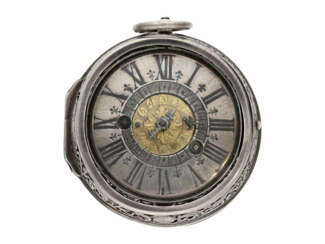 Taschenuhr: museale Doppelgehäuse-Oignon mit Alarm, bedeutender Uhrmacher, signiert Jean Rousseau (1606-1684)