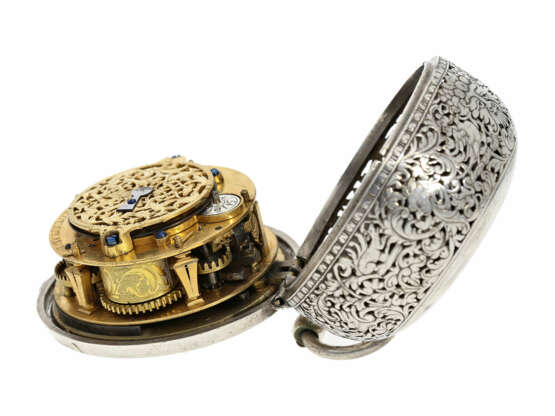 Taschenuhr: museale Doppelgehäuse-Oignon mit Alarm, bedeutender Uhrmacher, signiert Jean Rousseau (1606-1684) - photo 7