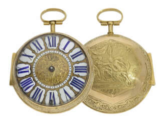 Pocket watch: extremely rare, early einzeigrige Oignon with a solid gold case with representation of relief, Balthazar Martinot II. a Paris, CA. 1700